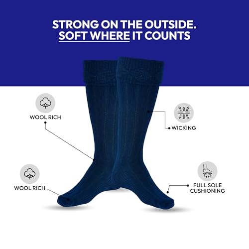 Scottish Bubbles And Square Kilt Hose for Men, Ribbed Socks for USA Shoe Sizes - color: Navy Blue, size: Large