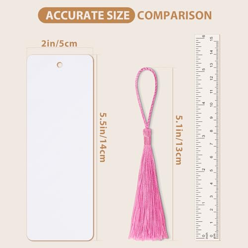 120 Pcs Blank Bookmarks to Decorate with 100 Colorful Tassels, Thick 350GSM Cardstock Bookmarks for DIY Crafts, Holiday Reading, Classroom Projects and Gift Tags, 5.5x2 Inch Bulk Set
