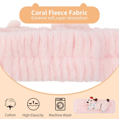 PERFECTSIGHT Kawaii Headband for Spa, Makeup, Washing Face, Party - 2 Pack Cute Hair Band for Shower Beauty Skincare, Soft Facial Headbands for Girls and Women (White+Pink Puppy) - color: White+Pink Puppy