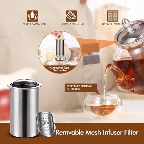HIWARE 1500ml Glass Teapot with Removable Infuser, Stovetop Safe Tea Kettle, Blooming and Loose Leaf Tea Maker Set - size: 50 oz