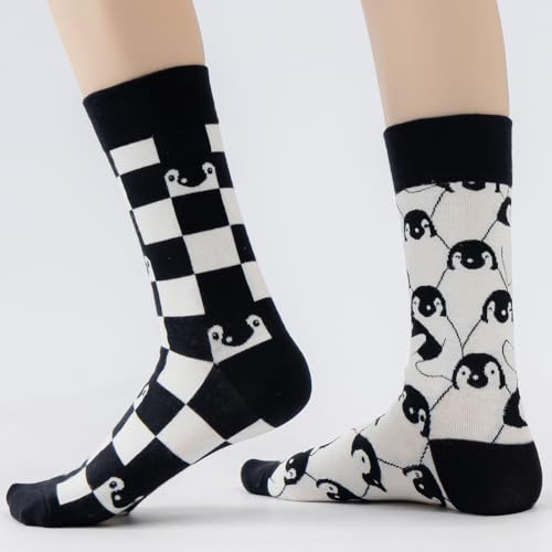 2 Pairs Cartoon Animal Crew Socks Fun Cotton Mid Calf Socks for Women - color: Penguin