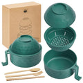 1 Set Microwave Ramen Cooker Bowl with Utensils, Dark Green - color: Dark Green