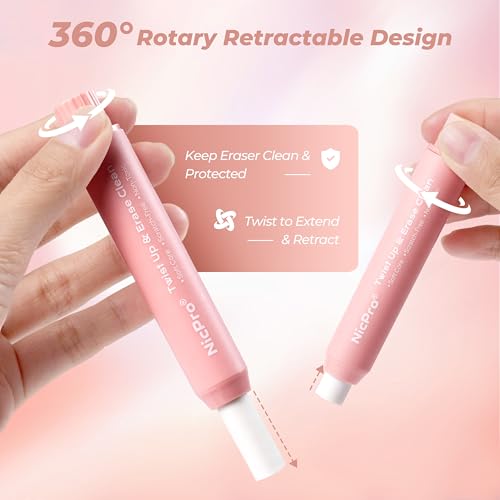 Nicpro 6 Pack Rotary Retractable Erasers, Soft TPE Rubber Twist Eraser - color: Macaron