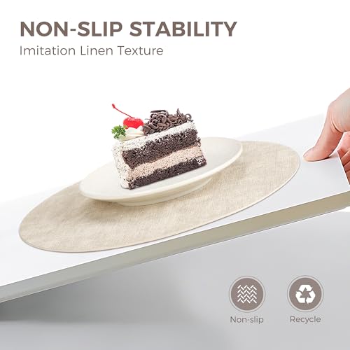 13" Round Placemats Set of 6, Reversible Faux Leather Wipeable Table Mats - color: Beige