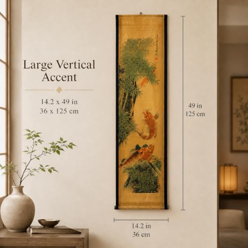 Wall Art Poster Prints Painting Hanging Scroll Decor Asia Summer Koi Fish - color: D2
