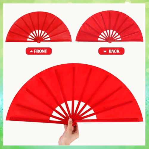 Maitys 2 Packs Large Folding Hand Fans, 13'', Green and Red - color: Green and Red