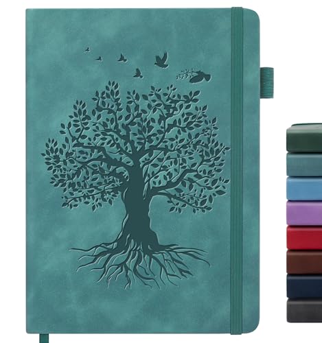 Lined Journal Notebook for Women Men, B5 Hardcover Leather Journals - color: A-Tree-Sea Green, size: 1 Pack-B5（7"×10"）
