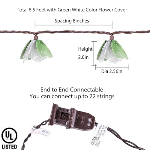 TWINKVILLA Decorative String Lights Plug in with 10 Bulbs, Flower Garland Fairy Lights Connectable Weatherproof Outdoor Indoor for Wedding Pergola Bedroom Porch Floral Home Decor (Green White) - color: Green White