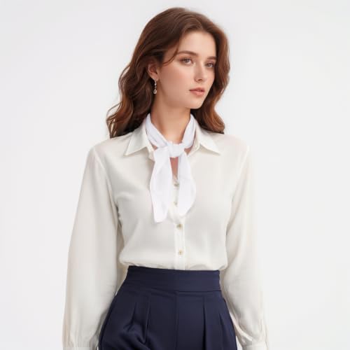 Pistha Chiffon Scarf Ribbon Neck Scarf Square Handkerchief 25.5 inch - color: White
