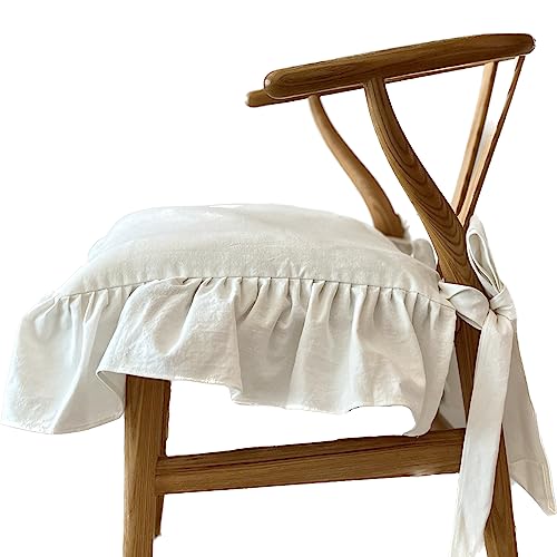 Korean Made Chair Pad Slipcover, 1 Cover, 17.5"x17.5" Chair Cushion Cover Ties with Ruffle Farmhouse Decor Covers Only, Gift for Mom (Solid White) Stocking Stuffer - color: Solid White