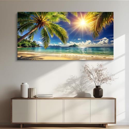 Yxbhhym Coastal Wall Art Tropical Beach Pictures for Living Room Summer Ocean decor Palm Tree Canvas Print Bearoom Wall Decor Sunrise Sunlight Scenery Poster Office Artwork Framed Home Decorations - color: AbePal, size: 40"L x 20"W