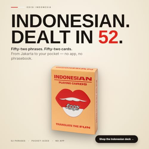 Lingo Indonesian Playing Cards | Indonesian Culture & Language Learning Flashcards for Adults | 52 Bahasa Indonesia Phrases with Pronunciation | Fun Gift for Bali & Indonesia Travelers