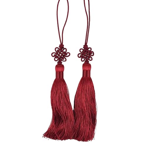 Mini Korean Silk Knot Norigae Set - 2 Pack Arirang Inspired Tassel Bag Charms in 13 Colors - Traditional Hanbok Accessories (Dark Red) - color: Dark Red