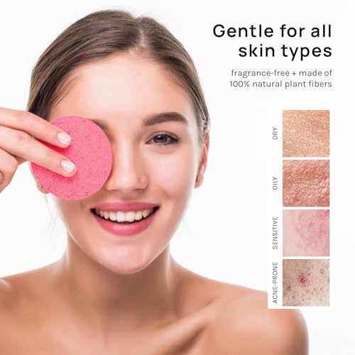 AOA Studio 100-Count Compressed Facial Sponges 100% Natural Cosmetic Spa Sponges for Facial Cleansing, Exfoliating Mask, Remove for Makeup, Dead Skin, and Dirt (100 counts, Pink) - color: Pink, size: 2 Count (Pack of 50)