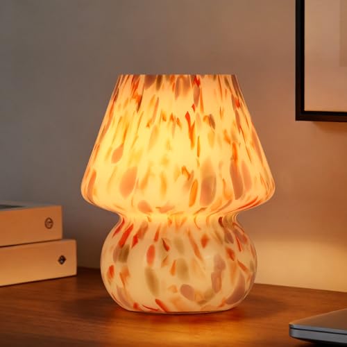 Mushroom Lamp with LED Bulb, Small Glass Bedside Lamp - color: Dusty Rose&Burnt Orange