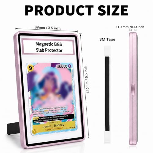 Magnetic BGS Slab Protector with Foldable Kickstand - UV Protection Tempered Glass & Aluminum Metal Bumper for 35PT Beckett Graded Cards, 9-Point Secure Lock Display Guard & Clear View (Pink) - color: Pink, size: BGS Card Case