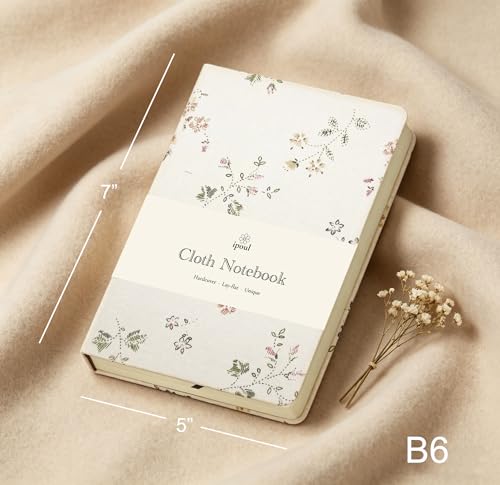 Floral Linen Notebook, Similar Embroidered, Small, 5x7, B6, Hardcover, Lay Flat, Lined & Unlined Sketchbook, Journal for Women,White - color: B6-Floral White