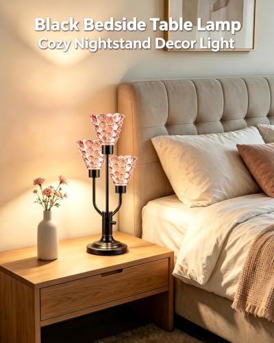 Lightdot Mid Century Modern Black Glass Table Lamp Dimmable Bulbs Included - color: 23-Black-Pink-Shell