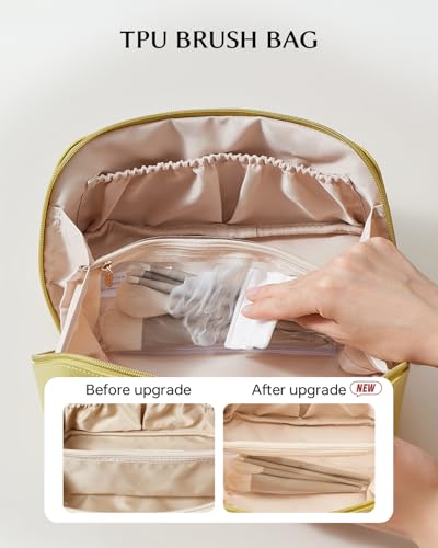 EACHY Travel Makeup Bag for Women, Flat Open Cosmetic Bag, Green, Medium - color: A - Green, size: Medium
