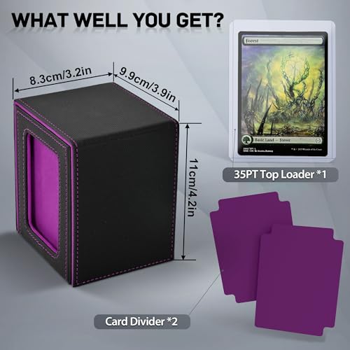 ZLCA MTG Deck Box with Commander Window Display, Trading Card Storage Box Holds 100 Double-Sleeved Cards Suitable for TCG/CCG/PTCG/EDH/Magic/Sport Cards (Black&Purple) - color: Black&Purple, size: B-Vertical-Commander
