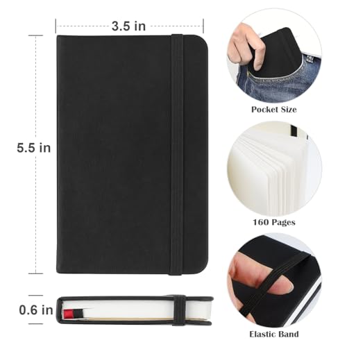 Pocket Dotted Notebook, 2-Pack Dot Grid Notebook, Dotted Journal with Stickers, 3.5" x 5.5" Hardcover, Small Mini A6 size, 160 Pages, 100 gsm Thick Paper, Black - color: Black