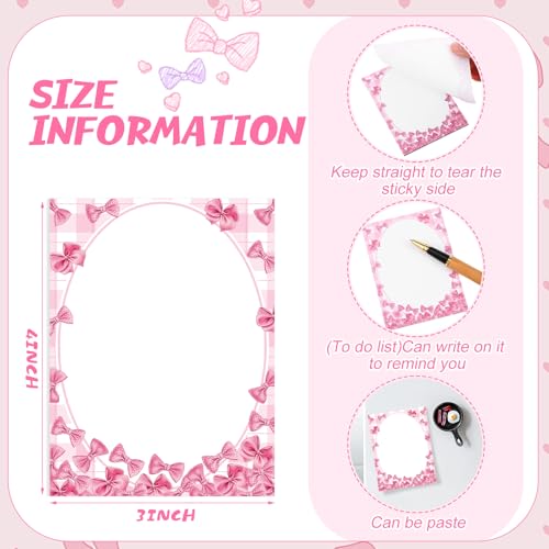 Chiisong 12 Pcs Pink Bow Sticky Notes Cute Coquette Bowknot Notepad - style: Pink Bow