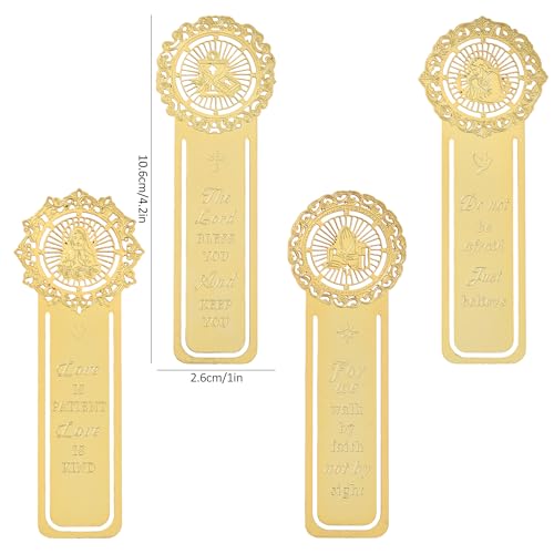4 Pcs Christian Bible Verse Bookmarks, Golden Hollow Metal Clip Scripture Bookmark, Religious Inspirational Faith Gifts for Women Men Book Lovers Readers Teens - style: 4pcs Religious