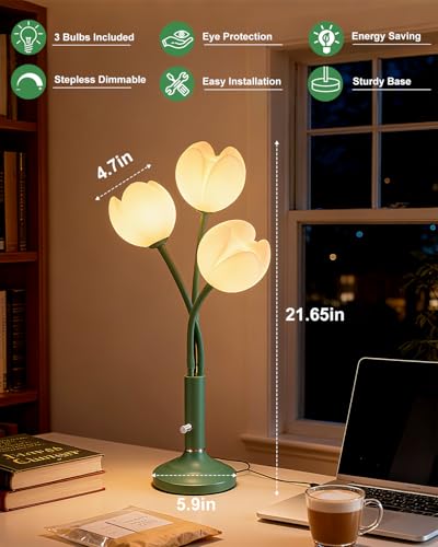 Lightdot Flower Green Table Lamp Dimmable 3 Bulbs Included Gift for Nursery - color: 12-Green-Flower-3U
