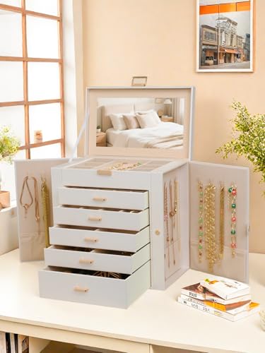 BOOVO Large Jewelry Box for Women 6 Layer - color: Pearl White and Gold, size: 6 Layer