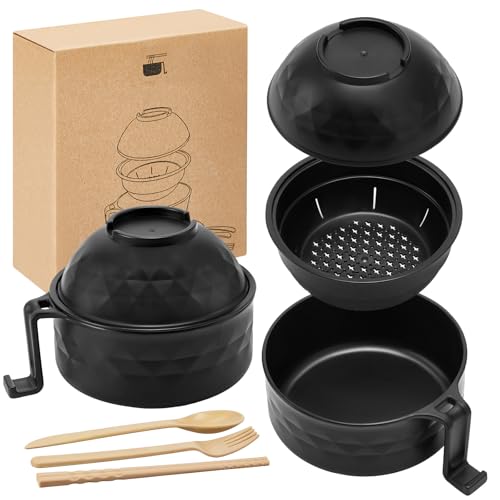 1 Set Microwave Ramen Cooker Bowl with Utensils, Black - color: Black