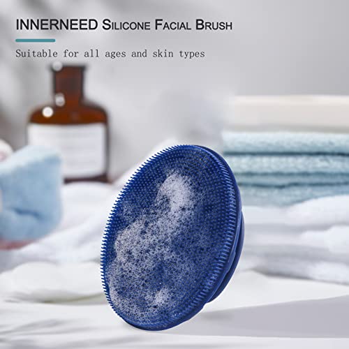 Silicone Face Brush Handheld Facial Cleansing Scrubber, Dark Blue+Gray - color: 3rd-dark Blue+gray (2 Pack)