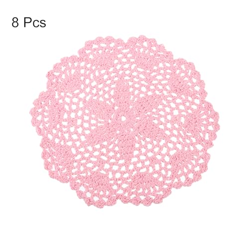 uxcell Crochet Doilies Round Lace Placemats for Decoration 8" Pink 8Pcs - color: Pink