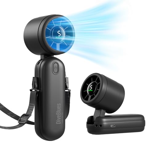 Diveblues Mini Portable Handheld Turbo Fan 27ft/s, 4000mAh Battery - color: Midnight Black
