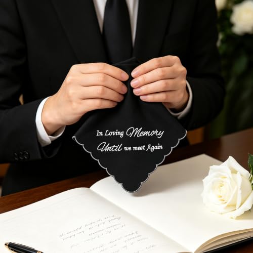 GREATEE Black Embroidered Funeral Handkerchiefs for Women Soft Cotton 11" - color: In Loving Memory