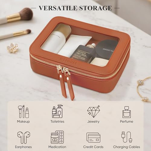 2 Pack Brown Clear Makeup Bags for Fall, Medium & Mini - color: Brown, size: Mini+Medium