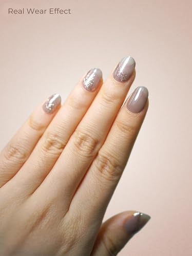 Real Gel Nail Strips (No UV Light Needed) - 44Pcs Salon Quality Nail Stickers - Long Lasting Polish Wraps for Women, Easy Apply & Remove (Graphite Grey) - color: Graphite Grey
