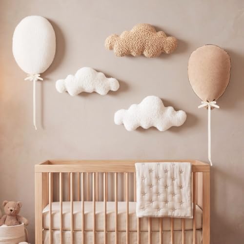 Kathfly 5 Pcs Large Nursery Wall Decor Fabric Cloud Balloon Nursery, Brown - color: Brown
