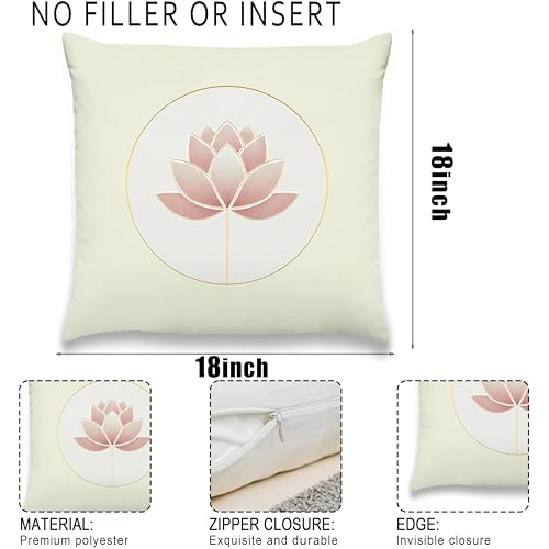 Lotus Pillow Cover 18 x 18 Inches, Zen Yoga Room Decor - color: Blush Lotus
