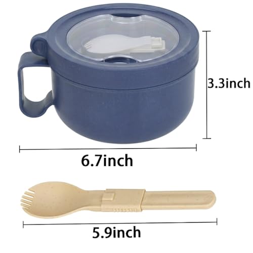 2 Pack Soup Bowl with Handles, Microwave Ramen Bowl with Lid for Soup and Instant Noodles,Oatmeal, Gumbo, Salad,BPA Free - color: Sapphire Blue，Sapphire Blue