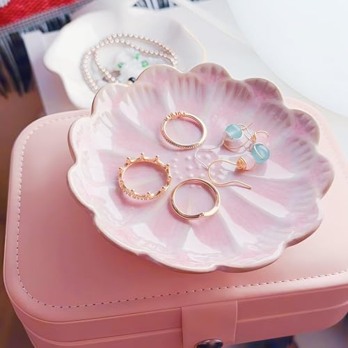 Lotus Ceramic Jewelry Tray, Small Trinket Jewelry Ring Holder Organizing Dish, for Parents Daughter Friends Sister, Birthday Gifts for Women, Pink - color: Pink