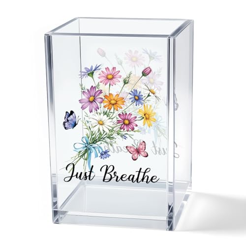 Just Breathe Acrylic Cosmetic Pencil Pen Holder Cup, Hope Inspirational Makeup Brush Organizer Holder, Women Faith Gifts, Encouragement Gifts for Women Mom Daughter Sister Friend Yoga Teacher - style: Breathe