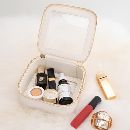 Aveniee Clear Makeup Bag Small, Mini Travel Toiletry Bag Cosmetic Bags Organizer, TSA Approved Clear Makeup Case Pouch with Zipper, Car Essentials for Women Men(Mini-White) - color: Off-White, style: Mini Trend