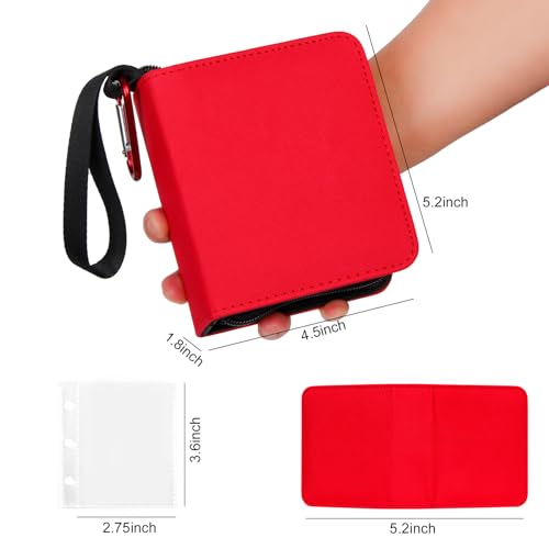 GEAoffice Small Trading Card Binder 1 Pocket Holds 80 Cards, Zip Close, Red - color: Red-Dia