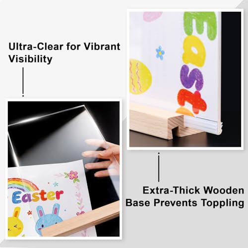 Daletu Acrylic Sign Holder 8.5x11 with Wood Base | 3 Packs Acrylic Sign Display Stand, 2 in 1 Vertical or Slant Clear Tabletop Flyer Menu Holder, Plastic Picture Frame for Store, Office, Vendor, Party - size: 3PCS (8.5"x11")