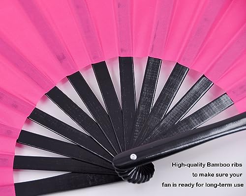 Large Rave Folding Hand Fan Clap Fan Popping Fans for Line Dancing, Big Foldable Clacking Fans for Dance Festival, Dancing, Performance - color: Pink