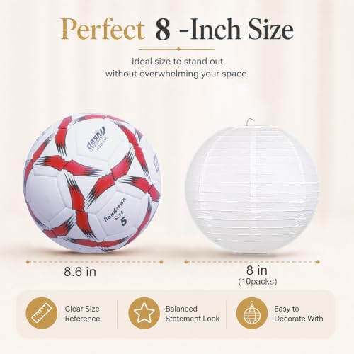 LIHAO 8 Inch White Round Paper Lanterns (10 Pack) - size: 8 Inch