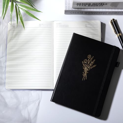 Lined Journal Notebook for Women Cute Leather Journals for Writing - color: Black