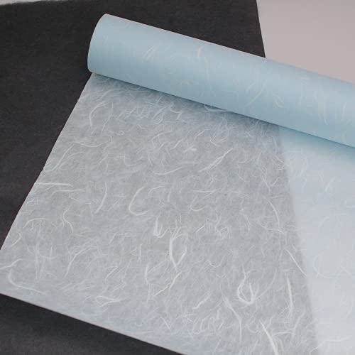 Korean Traditional Mulberry Paper, Colored Hanji Paper Roll, Natural Fiber Texture, Unyong (Sky blue, 10.4" x 787.4") - color: Sky blue, size: 10.4" x 787.4"