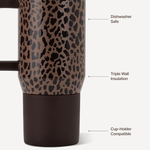 HydroJug Coffee Traveler 20oz Ceramic-Lined Mug with Handle, Brown Leopard - color: Brown Leopard