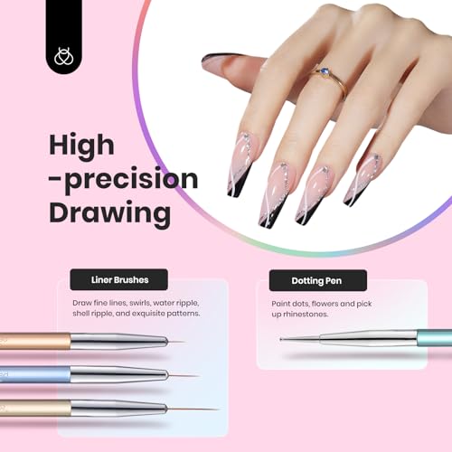 Beetles Gel Nail Art Brushes, 6 Pcs Double-Ended Fingernail Art Design Pens - color: B-Multicolor-6